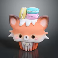 Cute Fox Shaped Cupcake Doll With Yellow Blue Pink Macaron Decorations And White Frosting