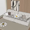 Modern Cream Style Double Sofa Leather Sofa Pillow Combination Hanging Picture Nordic Style 3d model