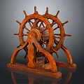 Vintage Wooden Ship Wheel Decor With Spokes Star Hub And Stand Base