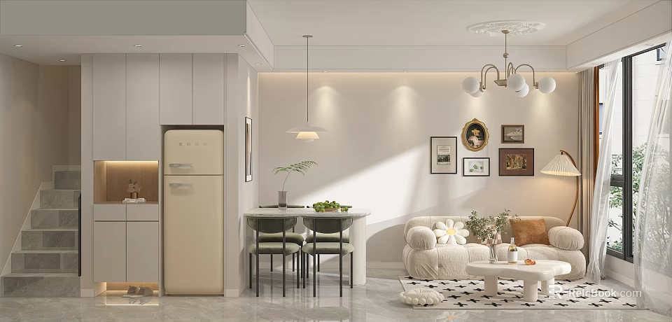 Modern Minimalist Apartment Interior With Living Dining Spaces 3d model