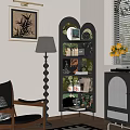 Black Heart Shaped Bookshelf With Decorative Items And Floor Lamp In Cozy Room