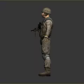 Military Soldier In Camouflage Uniform With Helmet Rifle And Tactical Gear