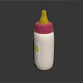 Practical Baby Bottle With White Body Pink Cap And Yellow Nipple Design