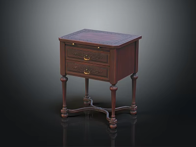 Traditional Wooden Entryway Side Cabinet With Two Drawers And Carved Legs 3d model