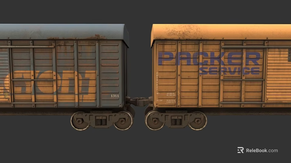 Rusty Blue And Yellow Freight Train Cars With PACKER Service And CIT Logos 3d model 