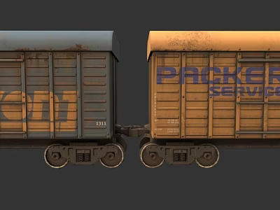 Rusty Blue And Yellow Freight Train Cars With PACKER Service And CIT Logos 3d model