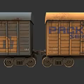 Rusty Blue And Yellow Freight Train Cars With PACKER Service And CIT Logos