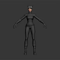 Game Movie Female Character In Black Tight Fitting Suit With Cat Ear Headpiece