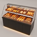 Bakery Display Shelf with Various Fresh Baked Goods Glass Door and LED Lighting