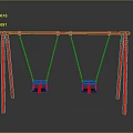 Red Swing Set With Two Blue Seats And Metal Frame On Gray Background