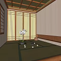 Traditional Japanese Room Interior With Tatami Mat Wooden Frame And Sliding Doors