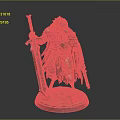 Raven Headed Warrior 3D Figurine With Detailed Armor Large Sword Dagger And Cracked Base