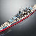 Detailed Battleship Model with Red Blue White Hull Turret Bridge and Deck Details