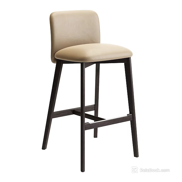 Modern Bar Stool With Beige Upholstered Seat And Black Frame Design 3d model