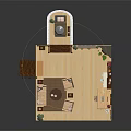 Miniature Room Model Interior With Green Walls Furniture Staircase Bookshelf And Decorative Plants