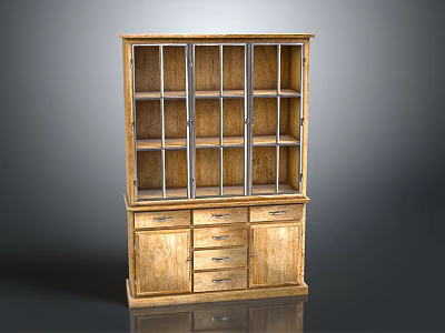 Classic Wooden Display Cabinet With Upper Glass Door Cabinets And Lower Drawers 3d model