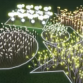 Outdoor Decorative Lights with Star Round and Flower Shapes Glowing on Green Lawn