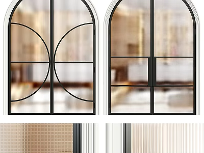 Modern Double Doors With Arched Glass Panels And Black Metal Frames 3d model