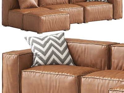 Brown Leather Multiplayer Corner Sofa 3d model