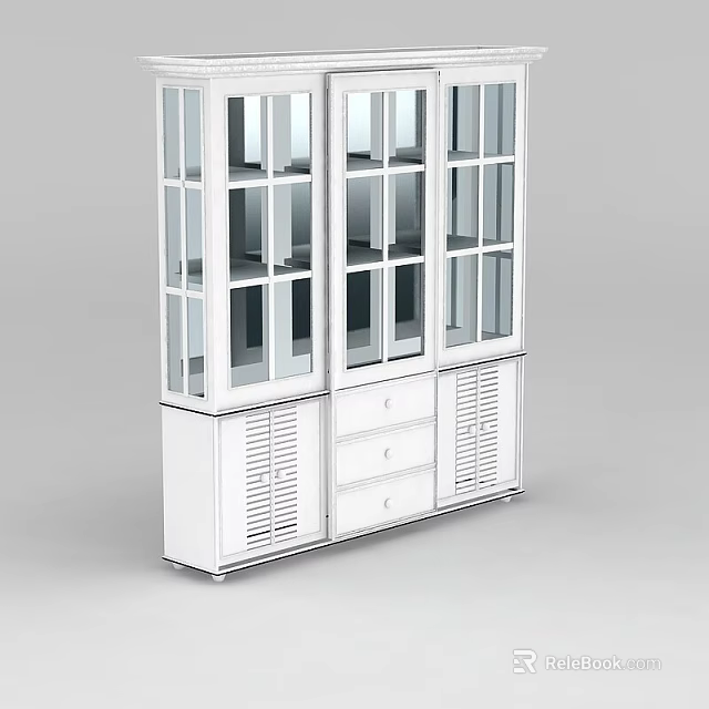 Tech Exhibition Hall Display Cabinet With Glass Doors Drawers And Louvered Panels 3d model 