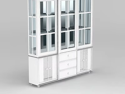 Tech Exhibition Hall Display Cabinet With Glass Doors Drawers And Louvered Panels 3d model