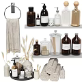 Modern Daily Laundry Products With Various Bottles Rolled Towels And Wheat Decor