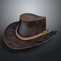Vintage Brown Leather Cowboy Hat With Braided Rope Band And Metal Buckle