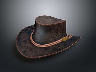 Vintage Brown Leather Cowboy Hat With Braided Rope Band And Metal Buckle 3d model