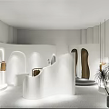 Modern Storefront Facade Design With White Curved Entrance Potted Plant And Wooden Chair