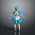 Game And Movie Character Blue Hair In Blue White Maid Outfit Yellow Neckerchief White Apron