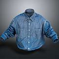 Blue Oversized Denim Shirt With Long Sleeves And Chest Pockets