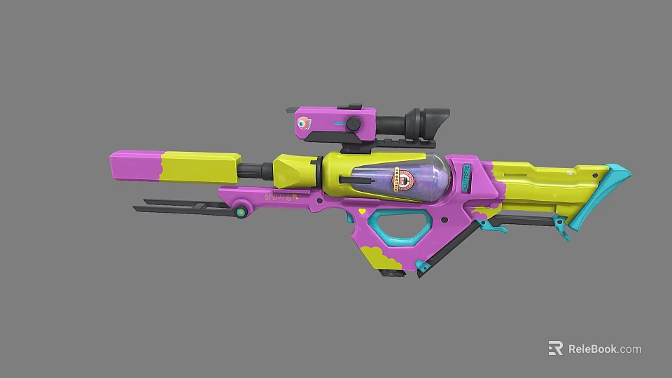 Colorful Futuristic Rifle With Purple Yellow Blue Accents And Scope Design 3d model 