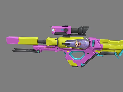 Colorful Futuristic Rifle With Purple Yellow Blue Accents And Scope Design 3d model