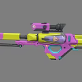 Colorful Futuristic Rifle With Purple Yellow Blue Accents And Scope Design