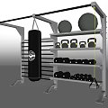 Sports Equipment Metal Multi Layer Rack With Punching Bag Kettlebells And Dumbbells