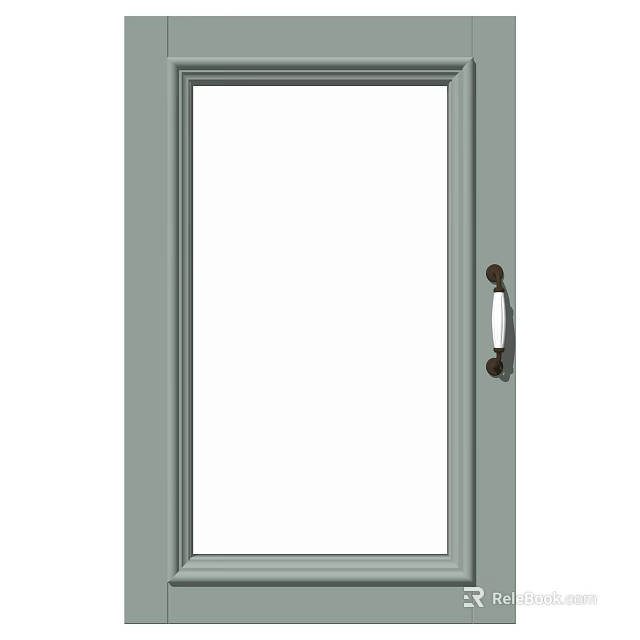 Modern Green Door With Glass Panel And Metal Door Handle 3d model 