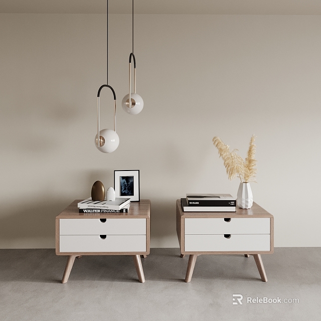 Modern Entryway Side Cabinets With Drawers Books Photo Frame And Pendant Lights 3d model 