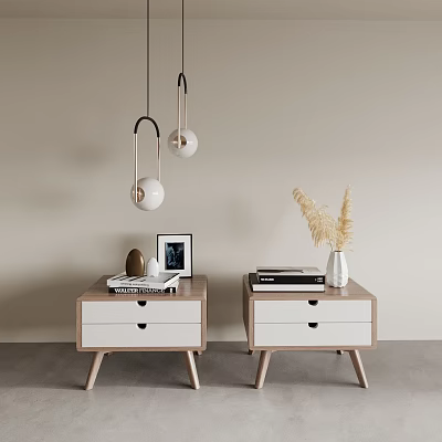 Modern Entryway Side Cabinets With Drawers Books Photo Frame And Pendant Lights 3d model