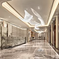 Elegant Modern Hotel Lobby Interior Design With Marble Floor And Bird Shaped Chandeliers