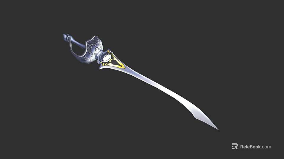 Intricate Ornate Curved Weapon With Decorative Hilt And Shiny Metallic Blade 3d model 