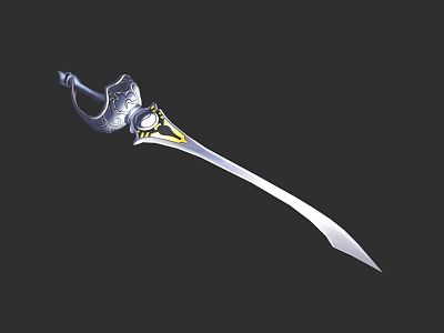 Intricate Ornate Curved Weapon With Decorative Hilt And Shiny Metallic Blade 3d model