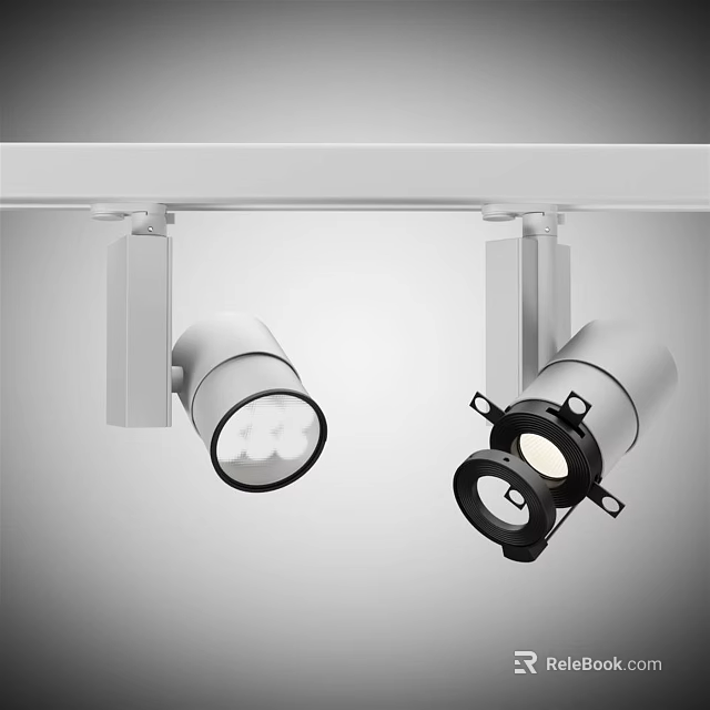 Modern Track Mounted Downlights And Spotlights With Sleek White Housing And LED Bulbs 3d model 