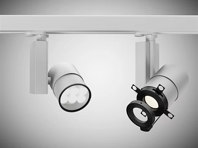 Modern Track Mounted Downlights And Spotlights With Sleek White Housing And LED Bulbs 3d model