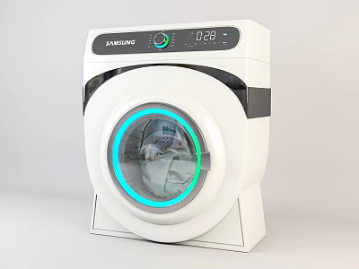 White LAMLING Washing Machine With Transparent Door Blue Light Ring And Digital 3d model