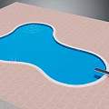 Swimming Pool Design Featuring Irregular Shape Blue Water Pink Tiled Flooring And Diving Board 3d model
