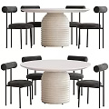 Modern Dining Table Set With White Textured Base And Black Upholstered Chairs 3d model