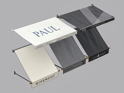 Commercial Awnings with PAUL and GIVENCHY Logos White and Gray Designs for Storefront 3d model