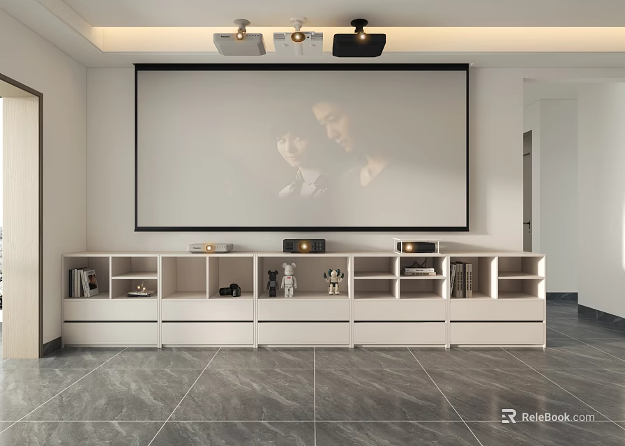 Home Theater Projection Monitoring With Projectors And Screen 3d model 