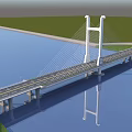 Modern Cable Stayed Bridge Spanning Water With White Pylons Road Lanes Reflection And Green Banks