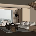 Modern Living Room Interior With Large Windows Wooden Floors Sofa And Green Plant